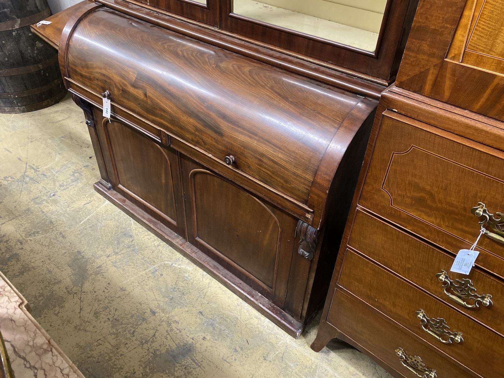 A Victorian mahogany cylinder bookcase, width 129cm, depth 57cm, height 217cm